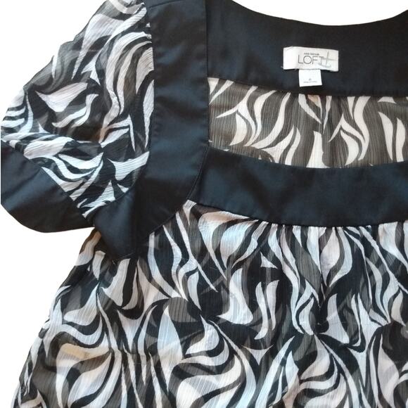 Ann Taylor Loft Zebra Print Sheer Blouse Sz 6 Square Neck Career Romantic - Picture 7 of 9